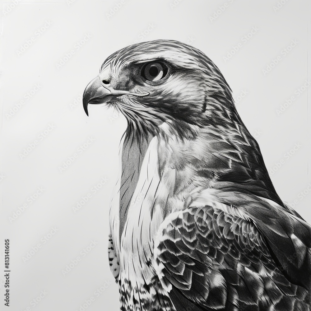 Common Buzzard Bird Pencil Sketch Hand Drawn Black and White Depiction ...