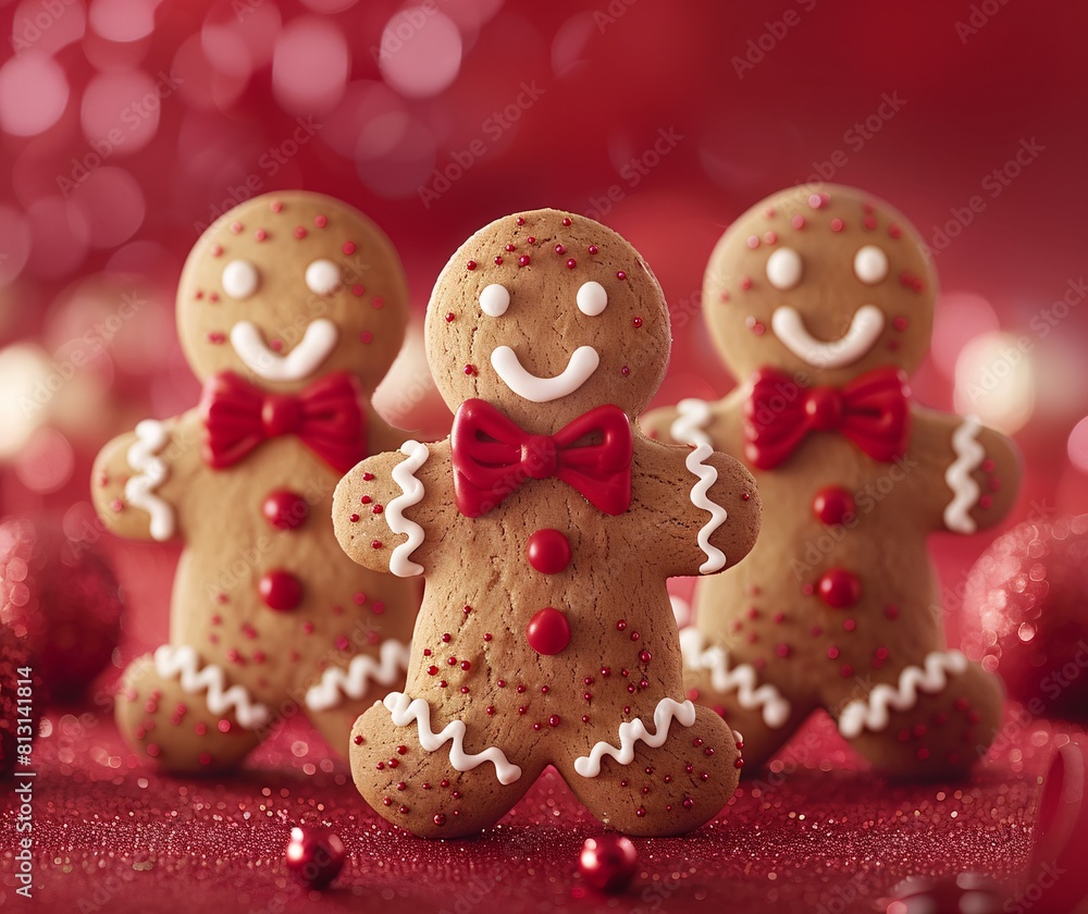 Festive Gingerbread Cookies on a Red Backdrop Festive Gingerbread Cookies on a Red Backdrop