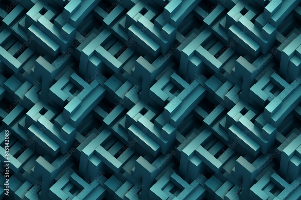 3D render of a complex blue geometric pattern with intertwining shapes 3D render of a complex blue geometric pattern with intertwining shapes