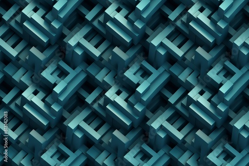 3D render of a complex blue geometric pattern with intertwining shapes