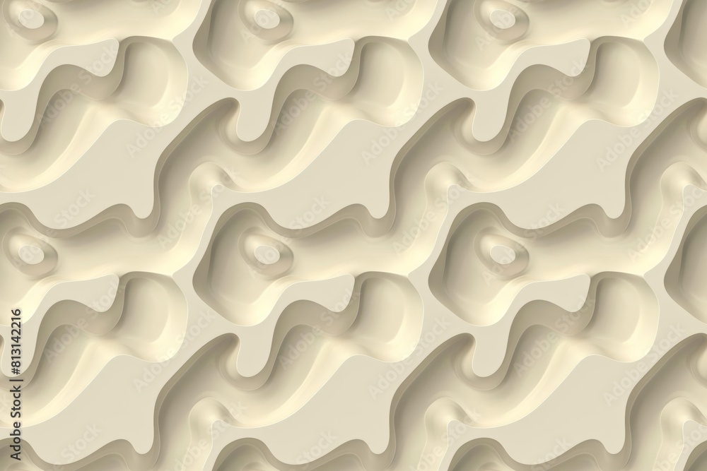 Abstract beige seamless pattern with wavy embossed 3D effect for backgrounds