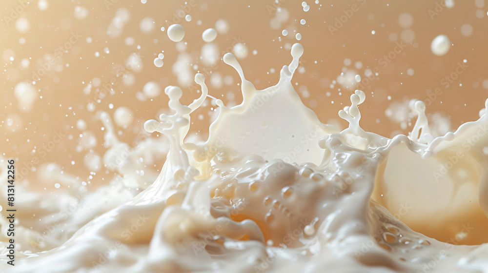 splashes of milk on a bright background with copy space splashes of milk on a bright background with copy space