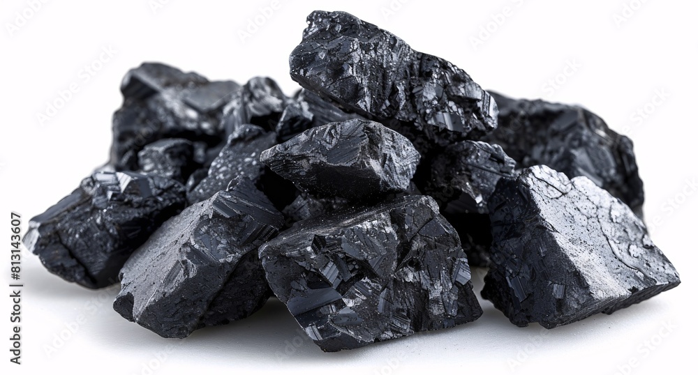 Fototapeta premium High-Quality Photograph of Black Coal Pile on a White Background for Stock Image Use
