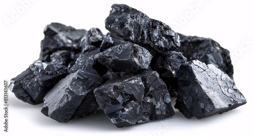 High-Quality Photograph of Black Coal Pile on a White Background for Stock Image Use