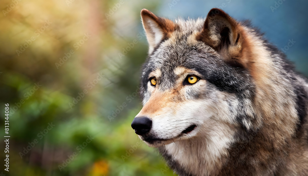 Close Up of a Wolf With Blurry Background. Generative AI Close Up of a Wolf With Blurry Background. Generative AI