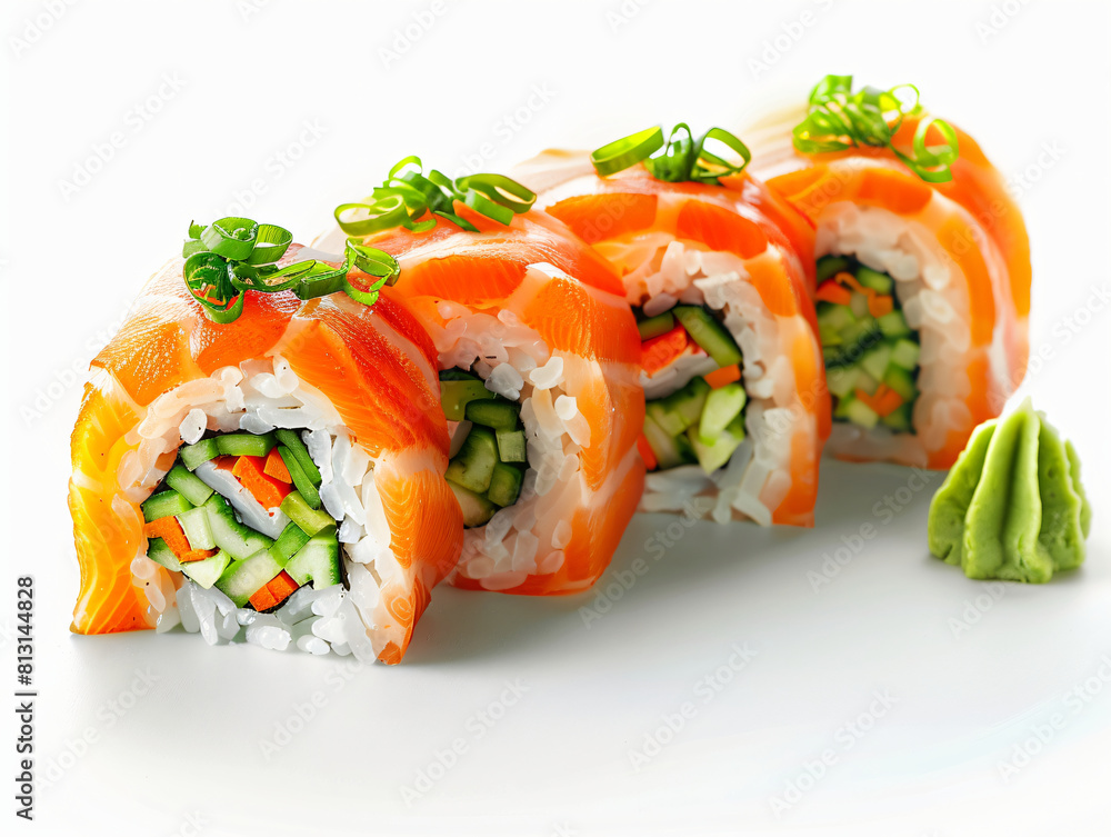 Spring Rolls on white background with copy space Spring Rolls on white background with copy space