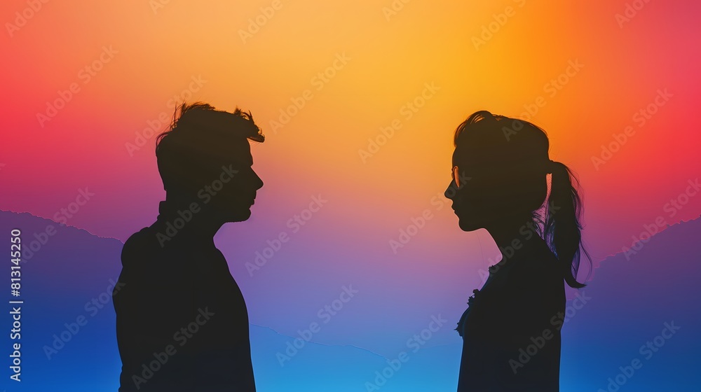 A couple silhouette background looking in different direction , in marriage clash and about to get divorce or to separate