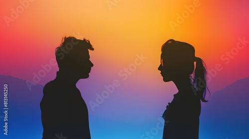 A couple silhouette background looking in different direction   in marriage clash and about to get divorce or to separate