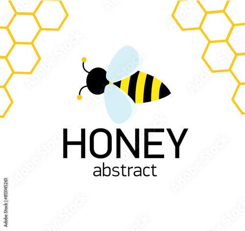 Cute bee holding honey. happy cartoon bee flying with bucket of honey. Smiling cartoon character bee. Vector illustration isolated on white background.