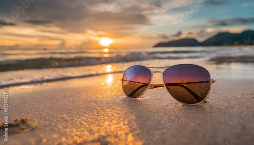 Wallpaper Mural A pair of sunglasses is laying on the sand at the beach Torontodigital.ca