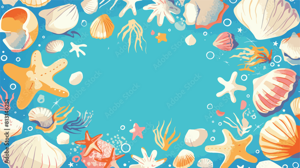 Marine card or poster layout with hand drawn ocean