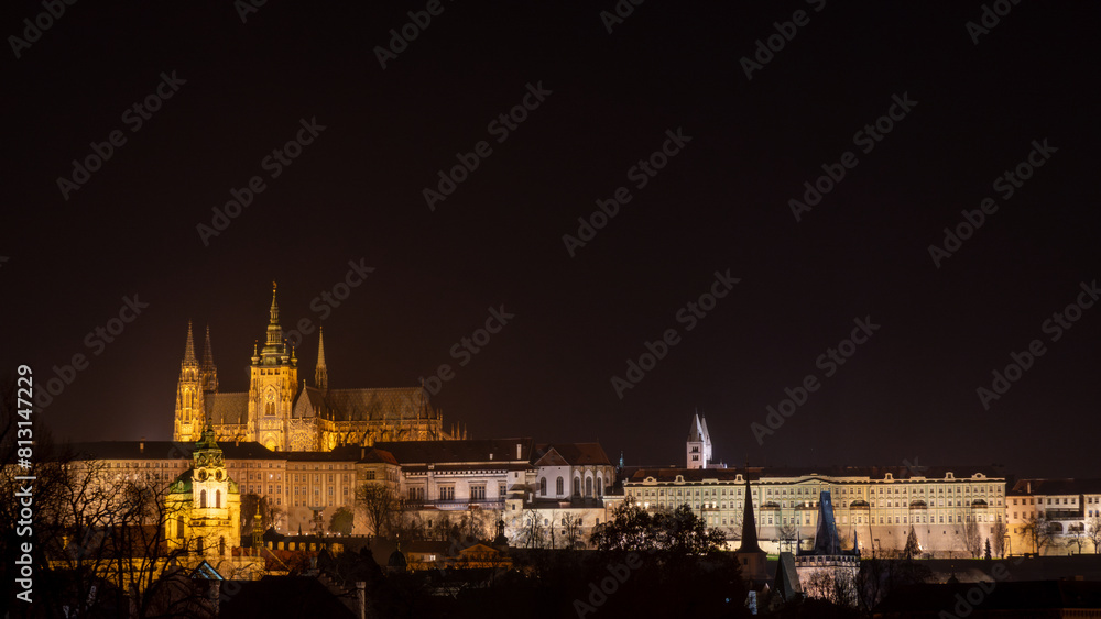 Night View of Prague, Hradcany and cathedral,from the Vrtba Gardens. Night View of Prague, Hradcany and cathedral,from the Vrtba Gardens.