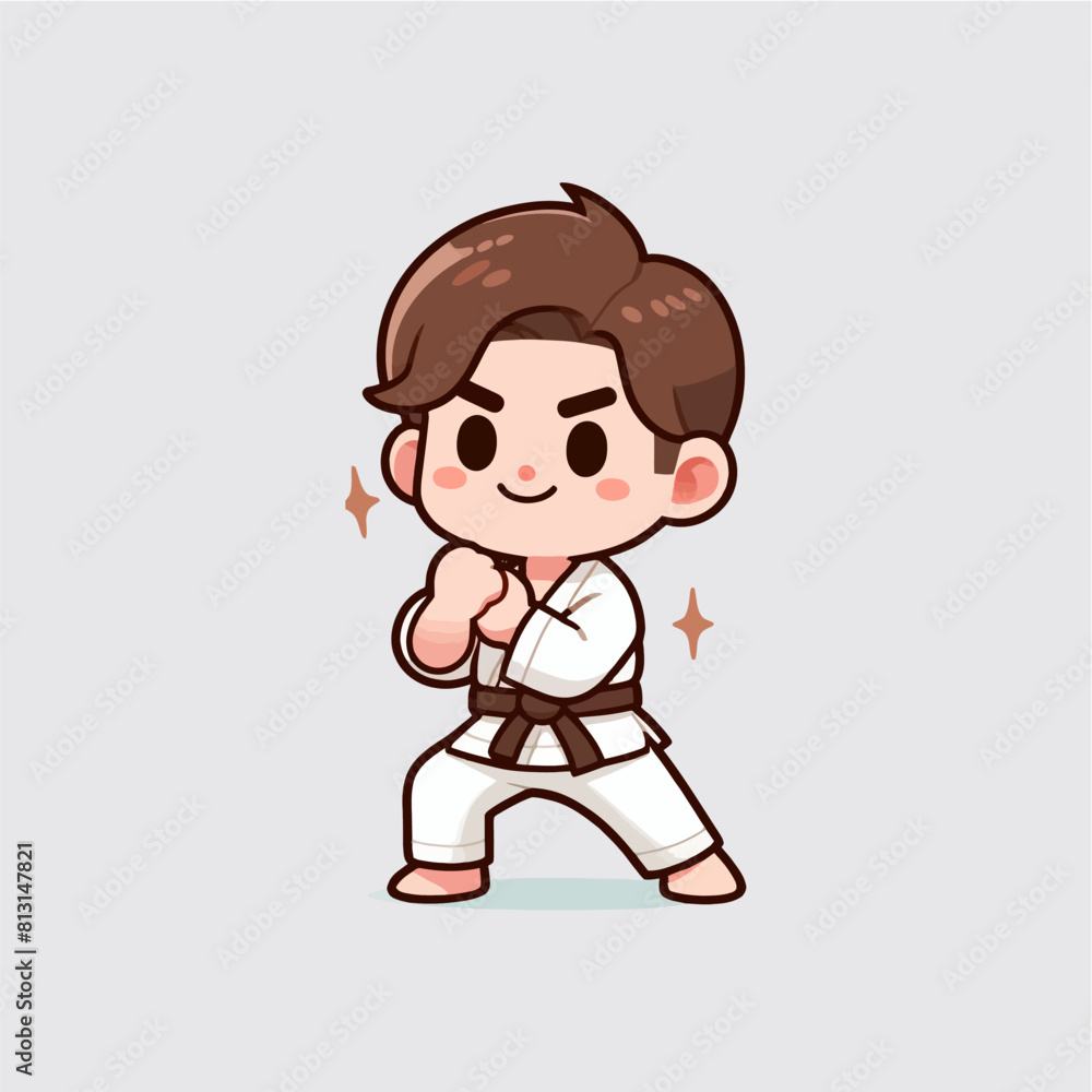 One Boys Character Practicing Karate in Vector Style One Boys Character Practicing Karate in Vector Style