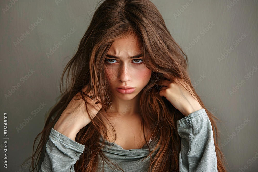 Contemplative Young Woman with Thoughtful Expression Contemplative Young Woman with Thoughtful Expression