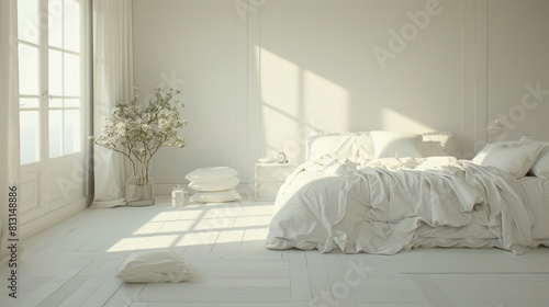 Capture The Tranquility Of A White Spacious Dreamy Bedroom  Where Simplicity And Elegance Combine To Create A Serene Retreat