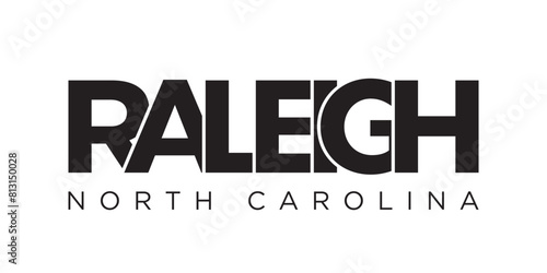 Raleigh, North Carolina, USA typography slogan design. America logo with graphic city lettering for print and web.