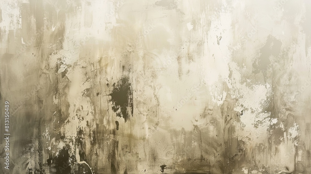 The photo shows an abstract painting with a rough texture and a light beige color.