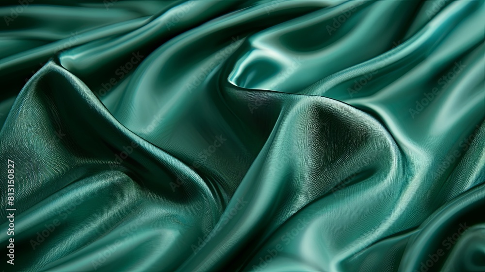Obraz premium Close-up shot of teal green silk fabric with visible folds and creases.