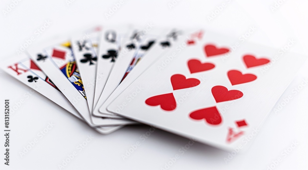 Professional Photography of Royal Flush Poker Cards on White Surface Professional Photography of Royal Flush Poker Cards on White Surface