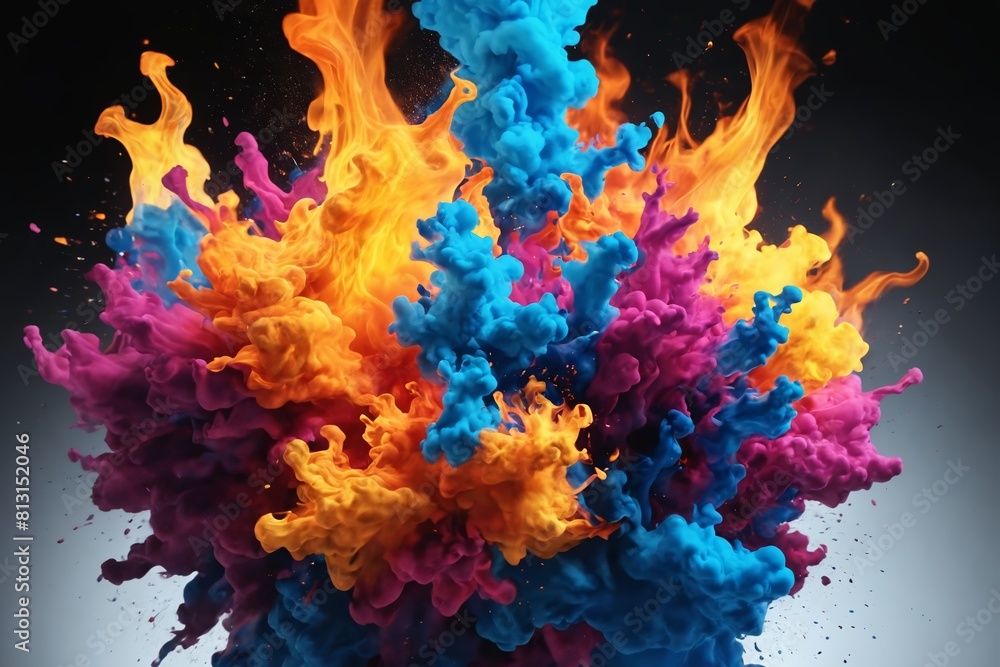  Colorful Symphony: Dynamic Ink Explosion Against Black Background