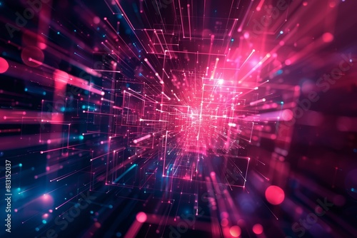 Abstract digital backdrop with a burst of neon lights, symbolizing energetic 3D background music