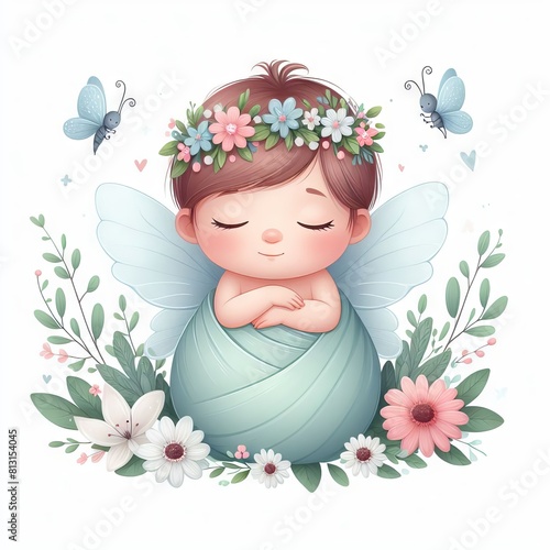 Cute flower fairy. Cartoons character. Design for a girl's room, girl's print, greeting card for a newborn