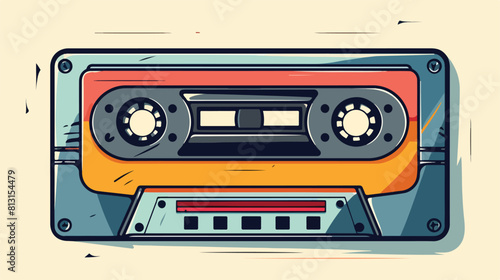 Old fashioned retro audio cassette from 90s sketch