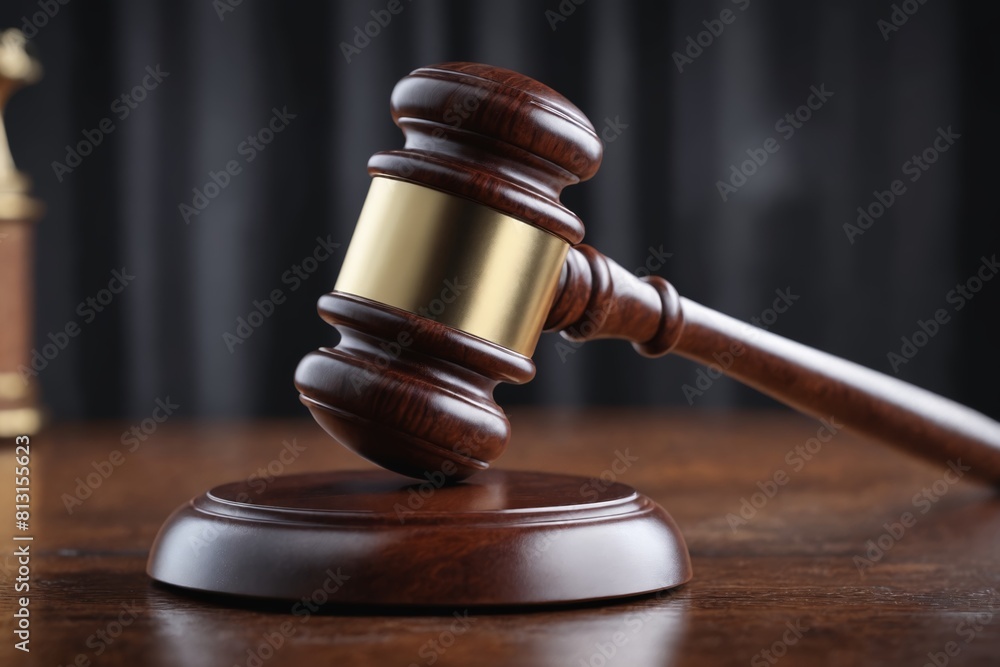Symbol of Justice: A Striking Gavel on Authority's Table Symbol of Justice: A Striking Gavel on Authority's Table