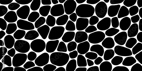 black and white cobblestone paving vector illustration. Pebble background. Round stones wallpaper for interior designs and cards, landscaping, web game and wall fill backdrops. Simple doodles texture