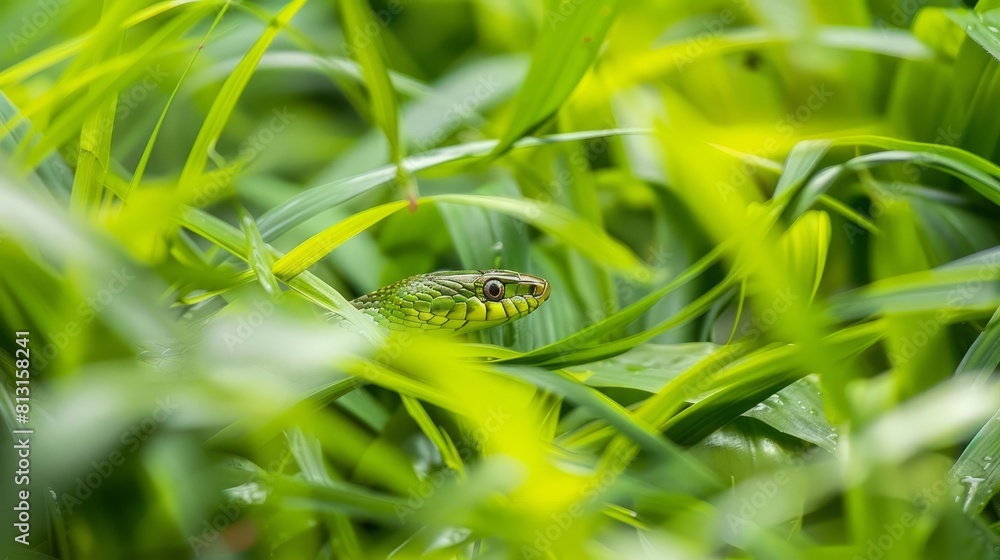 camouflaged green snake hidden in lush grass waiting to strike its prey wildlife photography camouflaged green snake hidden in lush grass waiting to strike its prey wildlife photography