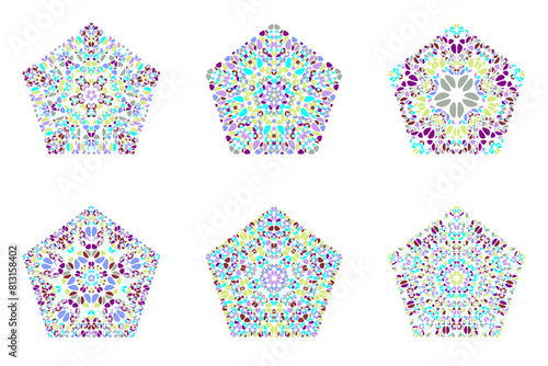 Abstract  gemstone ornament pentagon logo template set - geometrical pentagonal vector element