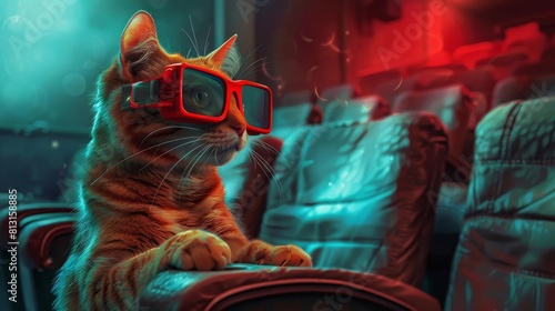 cinema cat with artificial intelligence digital art illustration