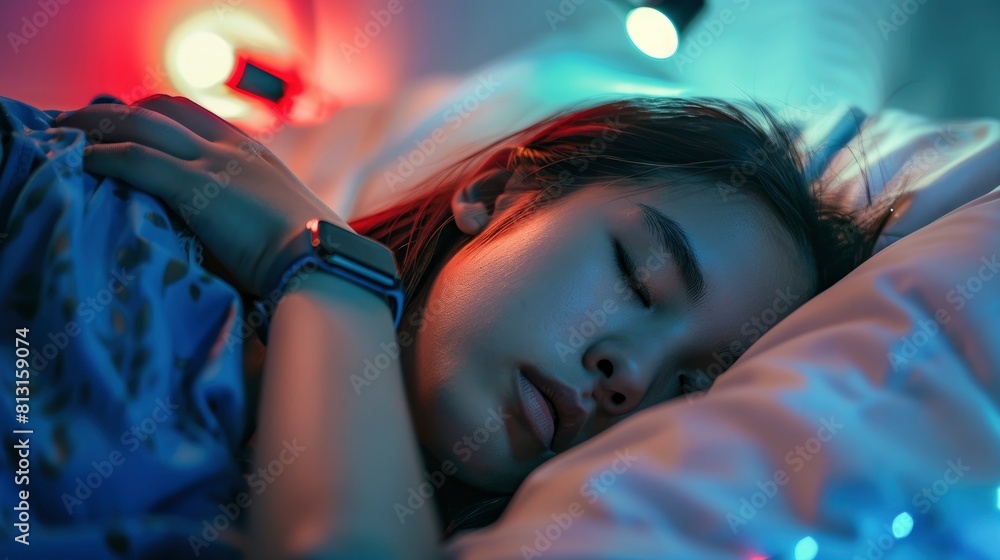 Explore The Technology Of Sleep Tracking As A Girl Monitors Her Rest ...