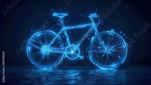 Bicycle Low poly wire frame illustration. Electric biking eco friendly. Futuristic Blue Neon Wireframe Bicycle Concept AI generated