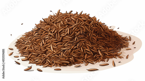 Pile heap of dried caraway cumin seeds with caption photo