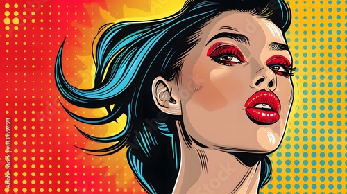 Pop art concept woman cartoon. colorful background in pop art retro comic style