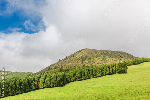 Landscape of hilly valley Sao Miguel island, Portugal