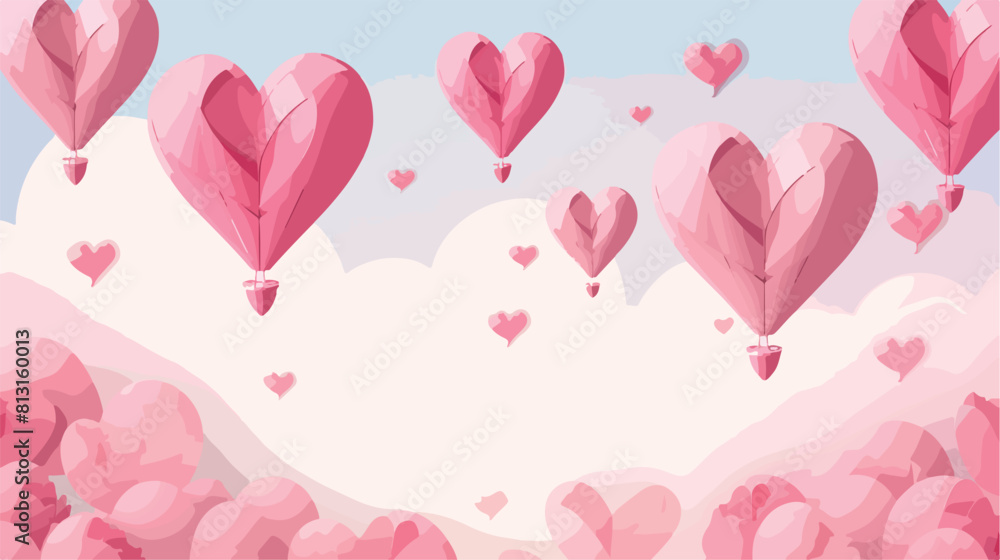 Pink hot air balloons in form of hearts in paper ar