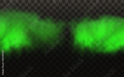 Green stink bad smell, smoke or poison gases,chemical toxic vapour.Vector realistic set of stench breath or sweat odor isolated on transparent checkered background.
