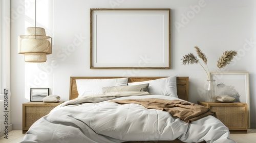 Imagine The Coastal Charm Of A Bedroom Interior Background With A Frame Mockup, Adding A Touch Of Elegance To The Space