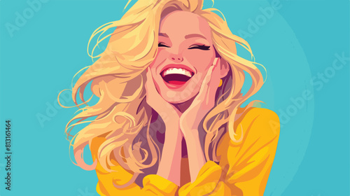 Pretty blond woman laughing facial expression carto