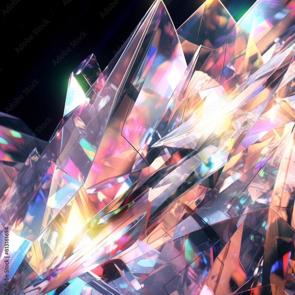 Dynamic abstract crystalline structure featuring a play of light and refractions, perfect for high-tech and futuristic design concepts. Dynamic abstract crystalline structure featuring a play of light and refractions, perfect for high-tech and futuristic design concepts.