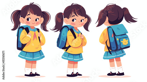 Pretty schoolgirl with backpack and two ponytails.