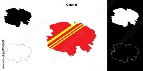 Qinghai province outline map set photo