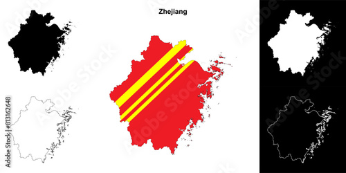 Zhejiang province outline map set