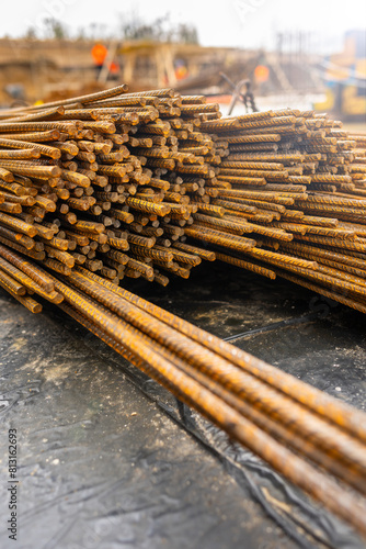 Obraz na płótnie Construction stage - steel reinforcement of foundations w salonie