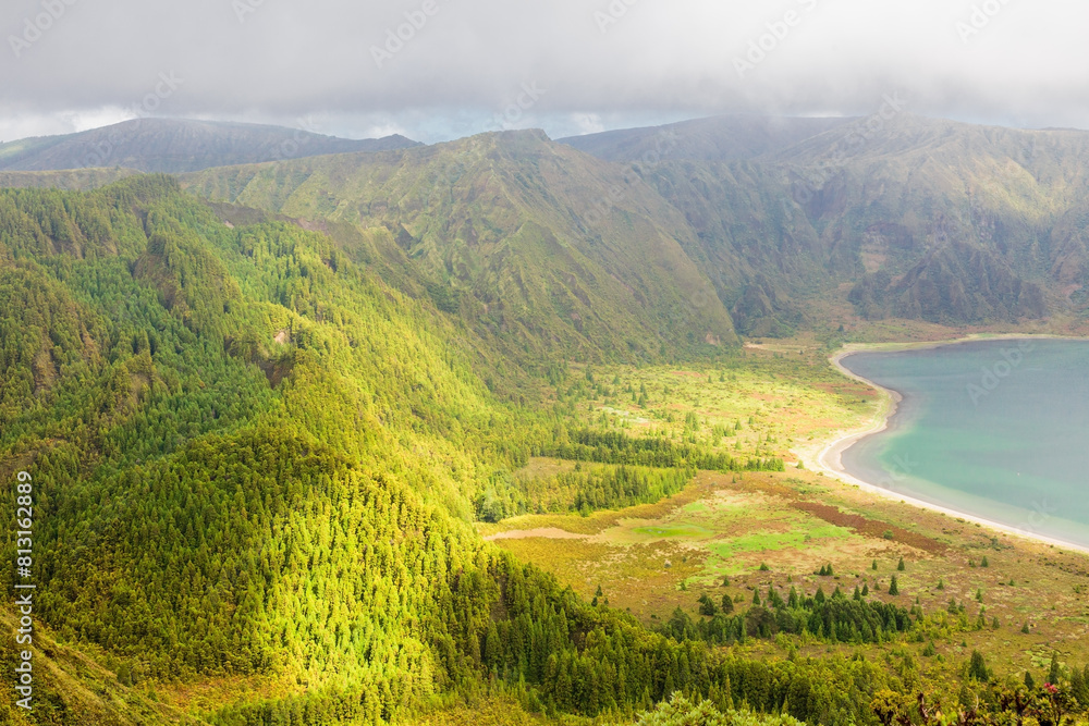 Fototapeta premium Landscape of Furnas lake. Sao Miguel, Azores, Portugal