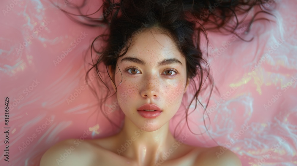 Close-up portrait of Asian woman with freckles Close-up portrait of Asian woman with freckles
