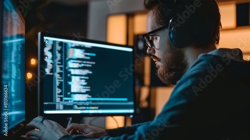 Web and software programmer working with his computer.