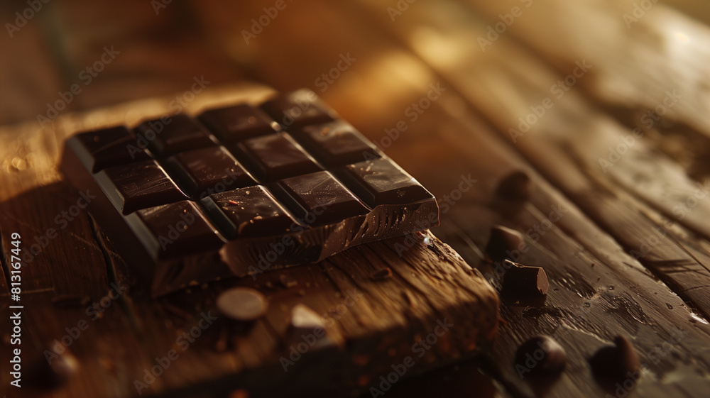 Dark chocolate bar, tempting snack for a bookworm unlocking new worlds Dark chocolate bar, tempting snack for a bookworm unlocking new worlds